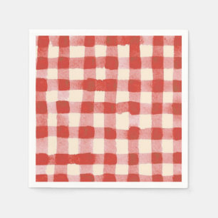 Simple Pink Red Watercolor Plaid Baby Shower  Napkin