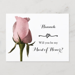 Simple Pink Rose Maid of Honour Request Card