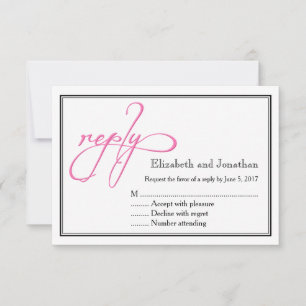 Simple Pink Script Calligraphy Wedding Reply Card