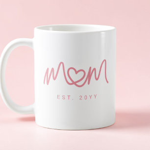 Simple Pink Script Heart Cute Mom Established Coffee Mug