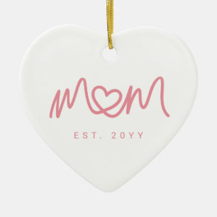 Simple Pink Script Heart Cute New Mom Established Ceramic Ornament