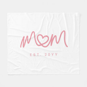 Simple Pink Script Heart Cute New Mom Established Fleece Blanket