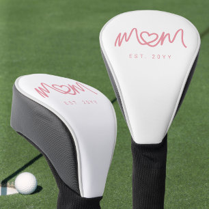 Simple Pink Script Heart Est Year Mom Established Golf Head Cover