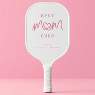Simple Pink Script Heart Modern Best Mom Ever Pickleball Paddle