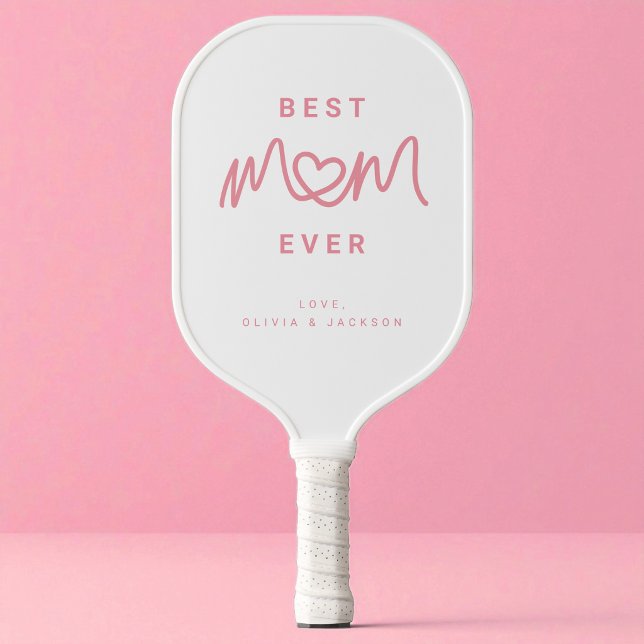 Simple Pink Script Heart Modern Best Mom Ever Pickleball Paddle (Simple Pink Script Heart Modern Best Mom Ever Pickleball Paddle)