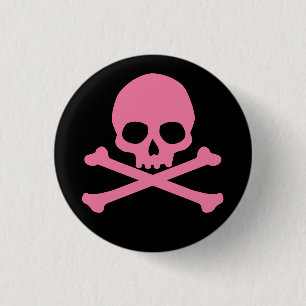 Simple Pink Skull and Crossbones 1 Inch Round Button