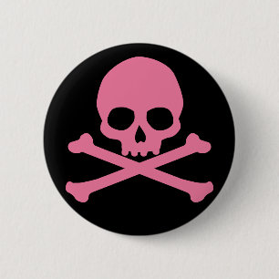 SImple Pink Skull and Crossbones 2 Inch Round Button