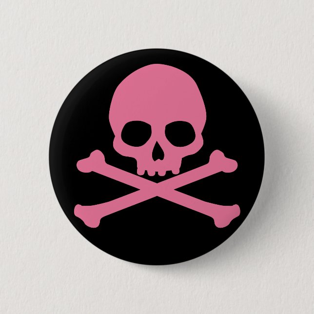 SImple Pink Skull and Crossbones 2 Inch Round Button (Front)