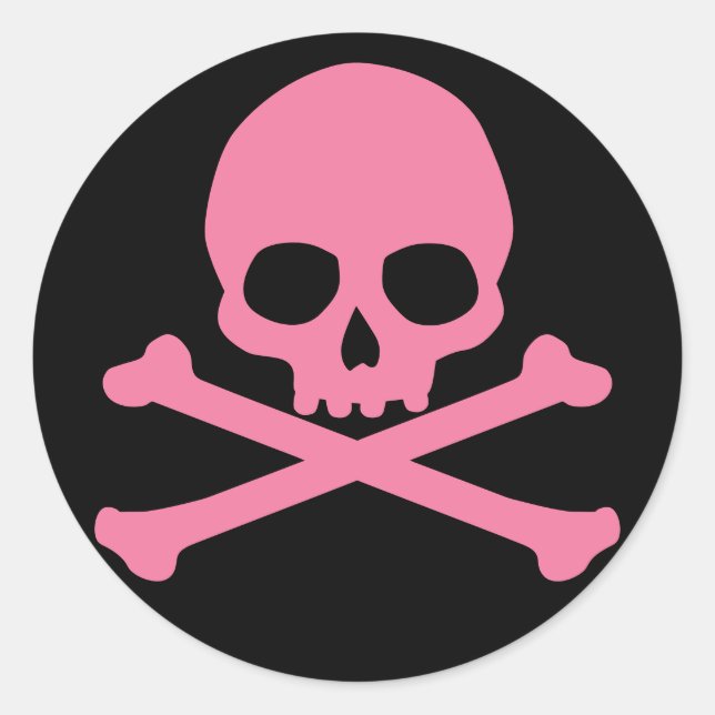 SImple Pink Skull and Crossbones Classic Round Sticker (Front)