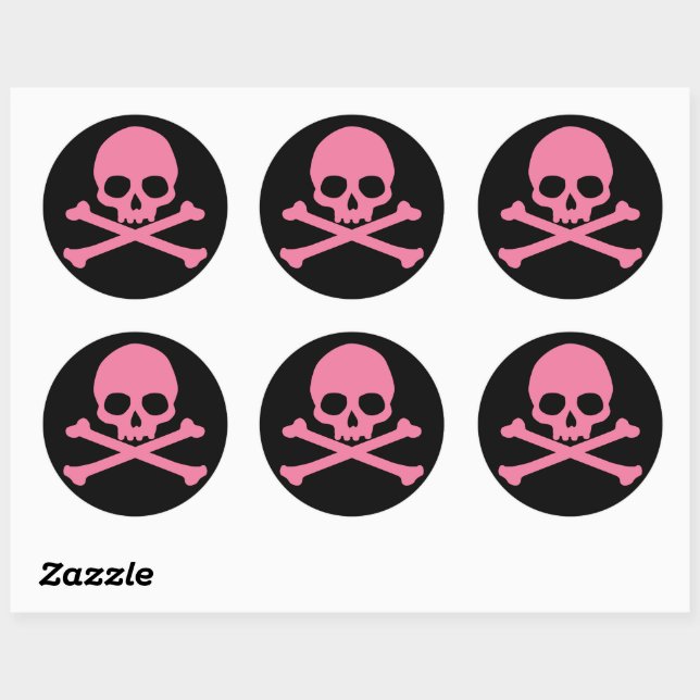 Simple Pink Skull and Crossbones Classic Round Sticker (Sheet)