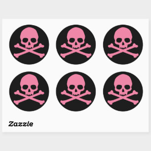 Simple Pink Skull and Crossbones Classic Round Sticker