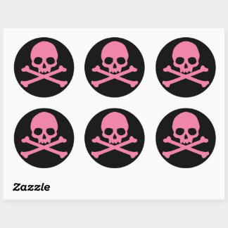 Simple Pink Skull and Crossbones Classic Round Sticker