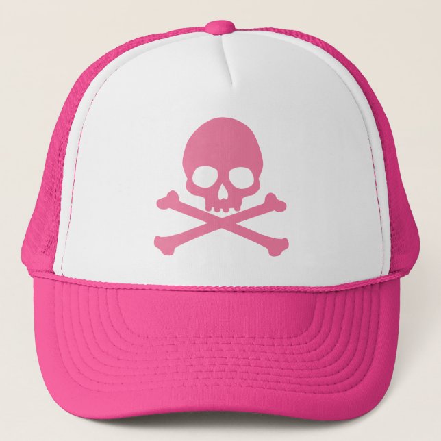 SImple Pink Skull and Crossbones Trucker Hat (Front)