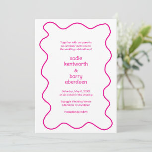 Simple Pink Squiggle Frame Modern Wedding Invitation