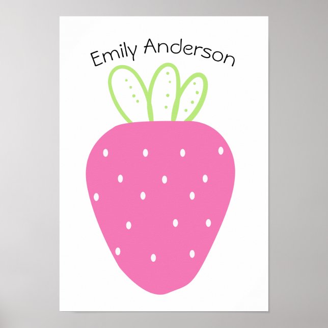 Simple Pink Strawberry Personalized name Poster (Front)