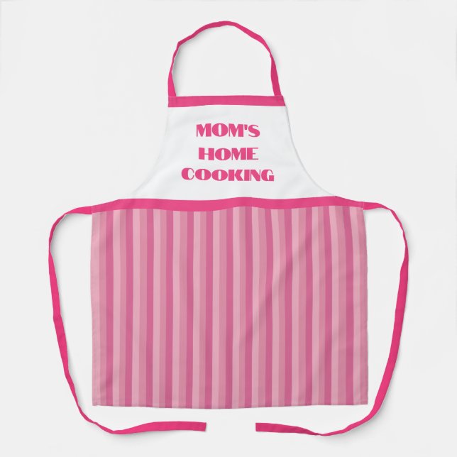 Simple Pink Stripe Mom's Home Cooking Apron (Front)