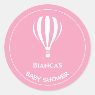 Simple Pink Striped Hot Air Balloon Baby Shower Classic Round Sticker