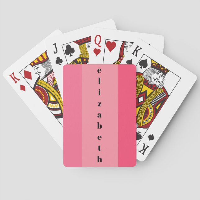 Simple Pink Stripes Black Name Text Playing Cards (Back)