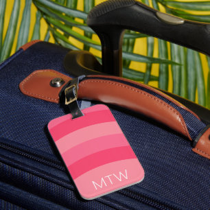 Simple Pink Stripes White Monogram Luggage Tag