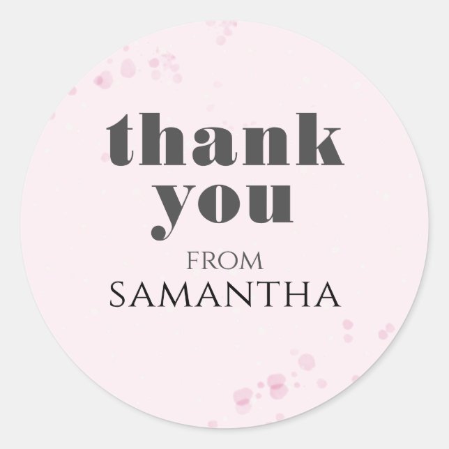 Simple Pink Thank You Custom Classic Round Sticker (Front)