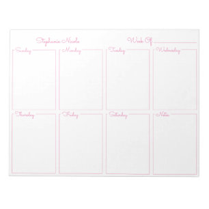 Simple Pink Thin Border Name Weekly Planner Notepad