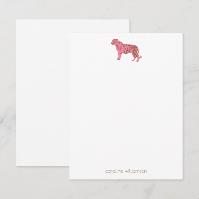 Simple Pink Tiger Art Personalized Stationery Card (Front/Back)