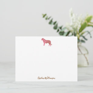 Simple Pink Tiger Script Personalized Stationery Card