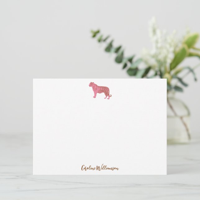 Simple Pink Tiger Script Personalized Stationery Card (Standing Front)