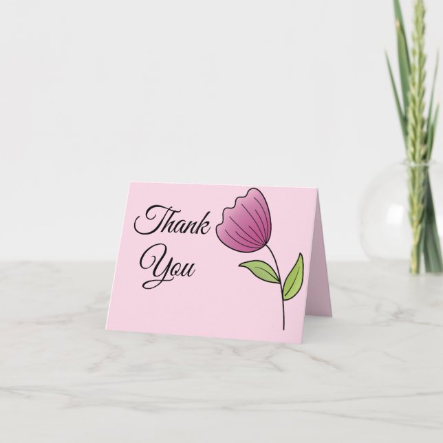 Simple Pink Tulip Cute & Custom  Thank You Card (Front)