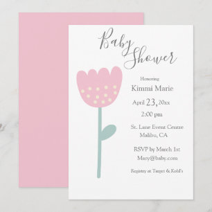 Simple Pink Tulip Minimalistic Watercolor Script Invitation