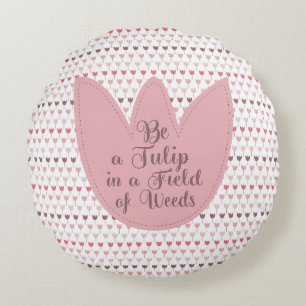 Simple Pink Tulip Pattern Round Pillow