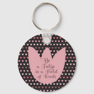 Simple Pink Tulip Pattern with dark background Keychain
