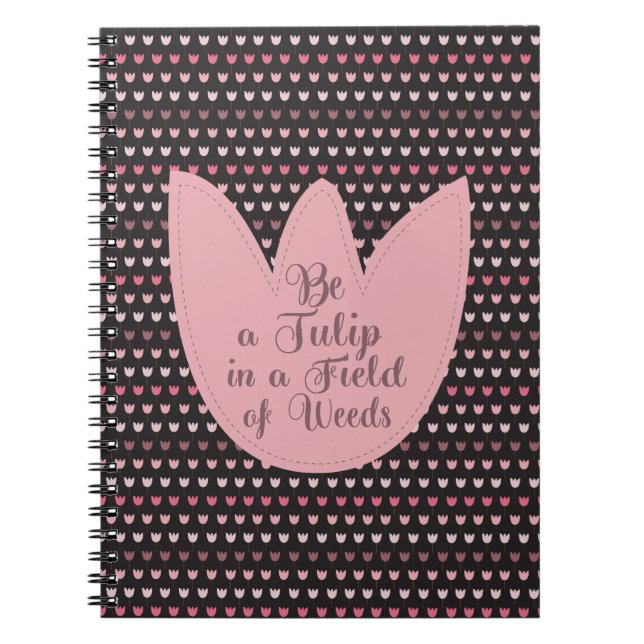 Simple Pink Tulip Pattern with dark background Notebook (Front)