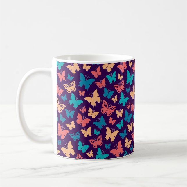 Simple Pink turguoise purple Butterfly pattern Coffee Mug (Left)