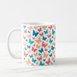 Simple Pink turguoise white Butterfly pattern Coffee Mug