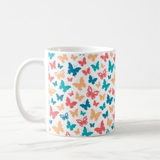 Simple Pink turguoise white Butterfly pattern Coffee Mug (Left)