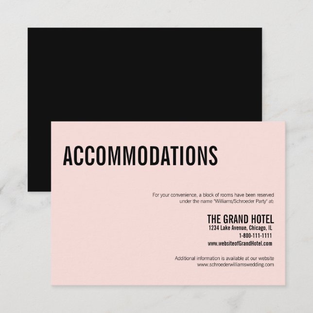 Simple Pink Typography Wedding Accommodations Enclosure Card (Front/Back)