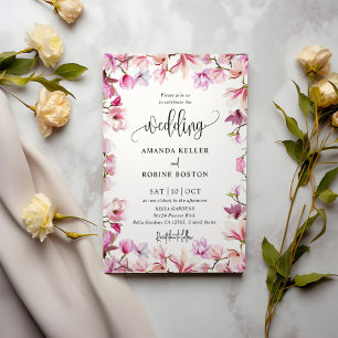 Simple Pink Watercolor Floral Wedding Invitation
