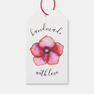 Simple Pink Watercolor Flower Handmade with Love Gift Tags