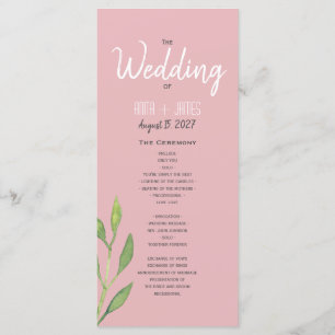 Simple Pink Wedding Program