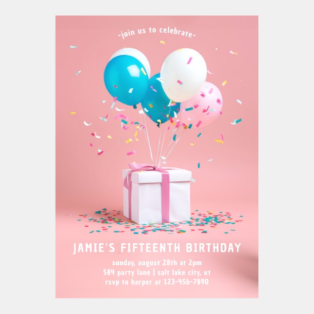 Simple Pink White Balloons Birthday Invitation (Front)