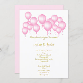 SIMPLE PINK WHITE BALLOONS WEDDING INVITATION