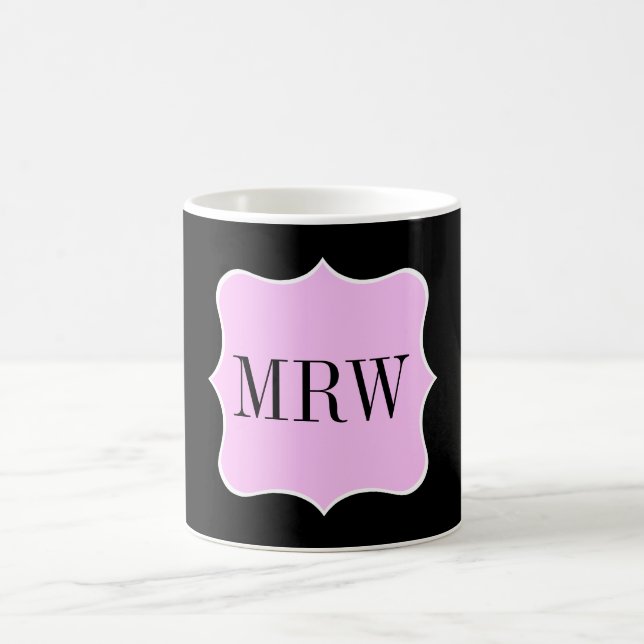 Simple Pink White Black Monogram Scroll Border Coffee Mug (Center)