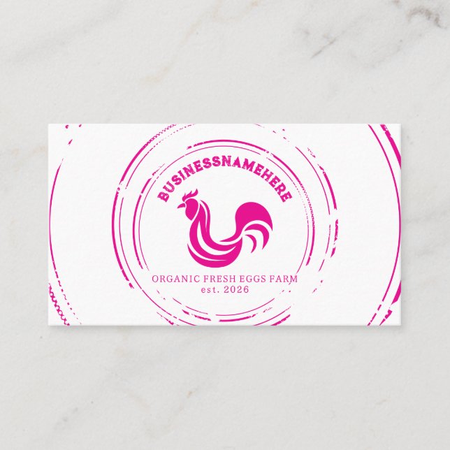 Simple Pink White Chicken QR Code Business Card (Front)