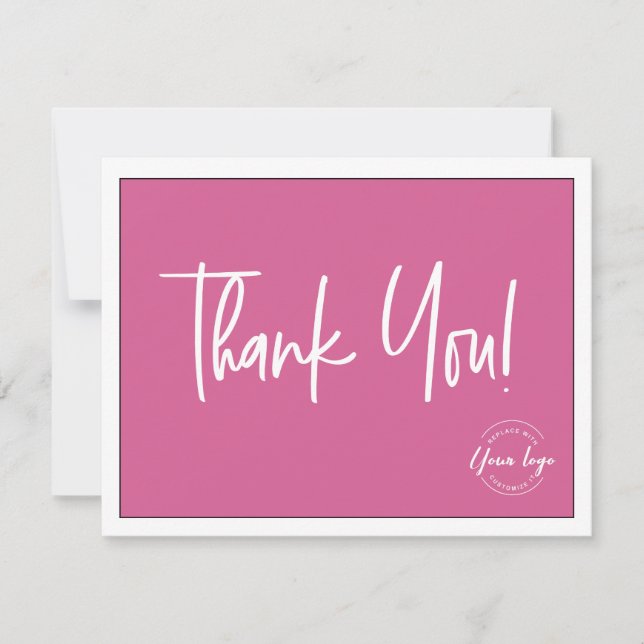 Simple Pink White Company Logo Social Thank You  Card (Front)