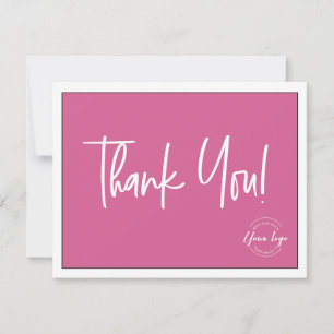 Simple Pink White Company Logo Social Thank You  Card