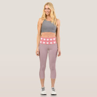 Simple Pink White Heart  Capri Leggings