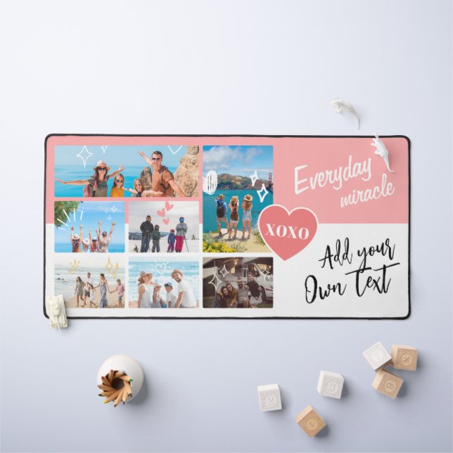 Simple pink white personalized text photo collage (Tableau pour enfants)