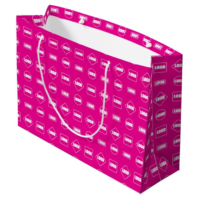 Simple Pink White Repeat Corporate Logo Pattern Large Gift Bag (Back Angled)