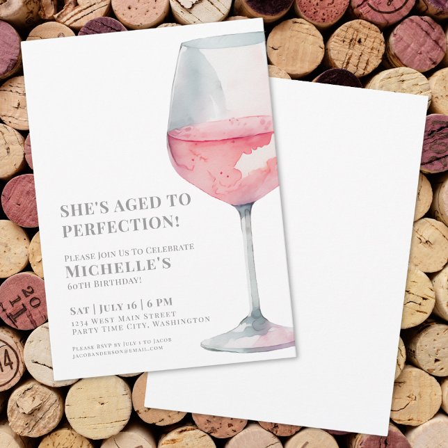 Simple Pink Wine 60th Birthday Party Invitation (Wine Simple Sixty 60th Birthday Party Invitation )